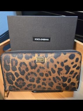 Dolce & Gabbana Brown and Black Leopard Zip-Around Wallet